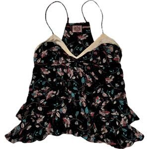 VTG Juicy Couture 100% Silk 90s Y2K Babydoll Tank Top 4 Floral Spaghetti Strap
